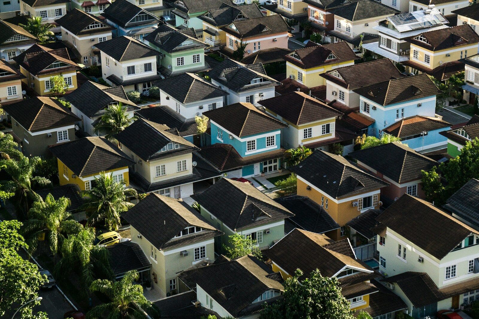 aerial view of suburban neighborhood houses